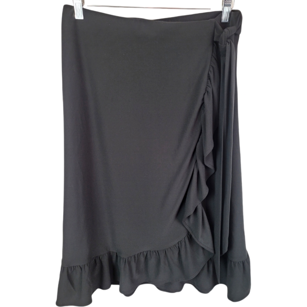 NWT Charlie Paige Ruffled Side Tie Black Wrap Skirt SZ M & L